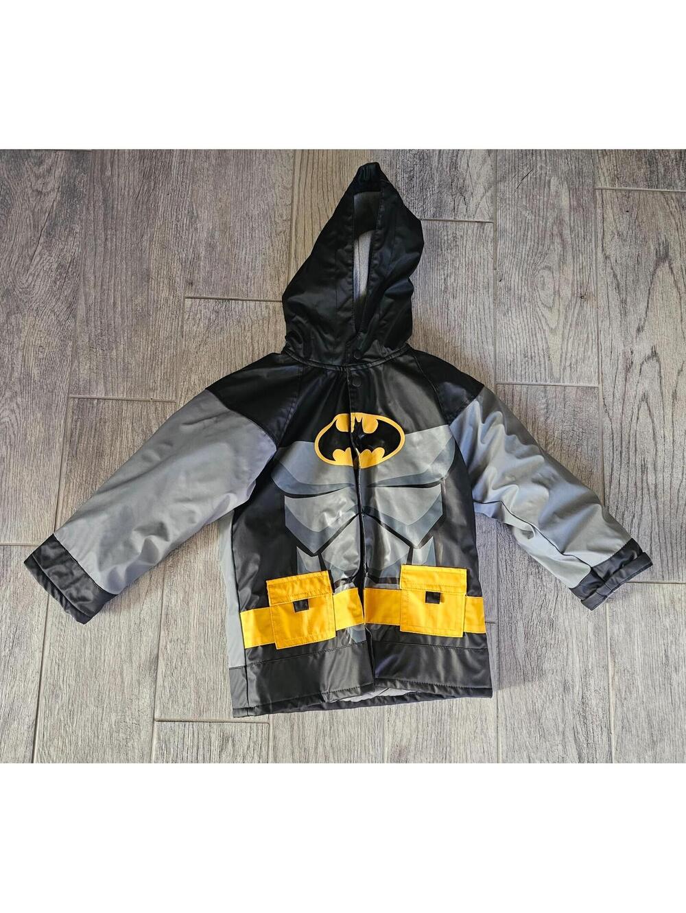 Boy's Western Chief Rain Jacket Coat Batman Logo Size 5 Gray Black Snap Buttons